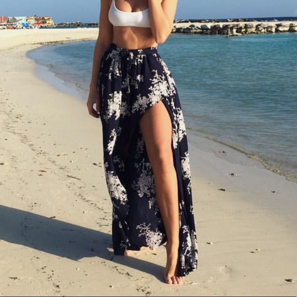 Navy Floral Skirt